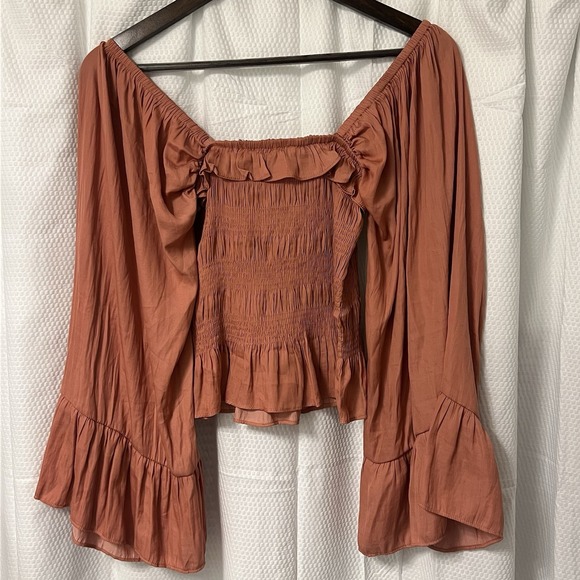 Anthropologie Mustard Seed Cottagecore Boho Top SMALL Smocked Peasant Romance EC - Picture 2 of 6